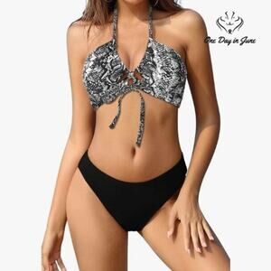 Shekini Halter Cutout Snake Skin Bikini Swimsuit Size M